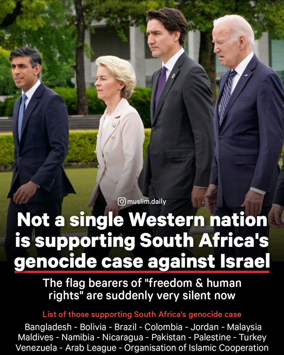 A reminder that as South Africa's genocide case against Israel is heard right now at the UN's Intentional Court of Justice in The Hague, not a single Western nation is supporting it. Why? Because they are the ones responsible and complicit in this genocide. The so-called flag…