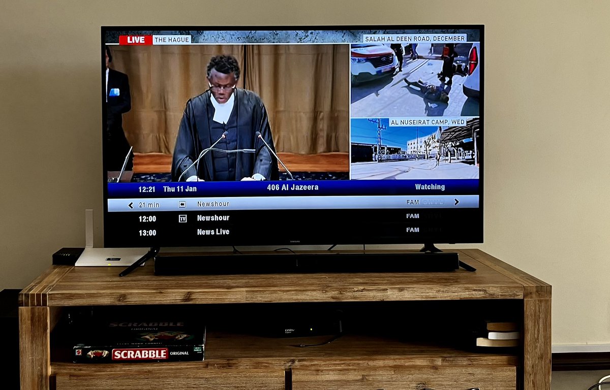 pheladi_s's tweet photo. I usually hate a split screen but the visuals playing alongside arguments being made on @AJEnglish are so important 👏🏾  #ICJGenocideConvention https://t.co/BSXDv9R2ek