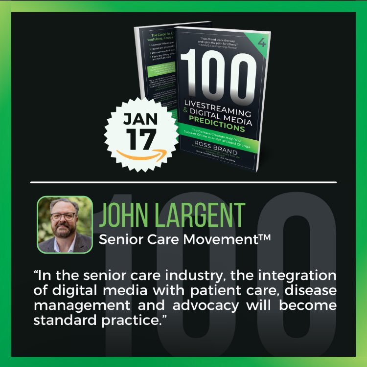 JohnDLargent's tweet photo. I’m featured in “100 Livestreaming &amp; Digital Media Predictions. Vol 4” w/ @iRossBrand and 100+ leading creators. Get our top strategies and insights for success in 2024. Available Wed, Jan 17, Special 99 cents launch day pricing for Kindle ebook. #100Predictions @rossbrand https://t.co/6xSK8jKUni