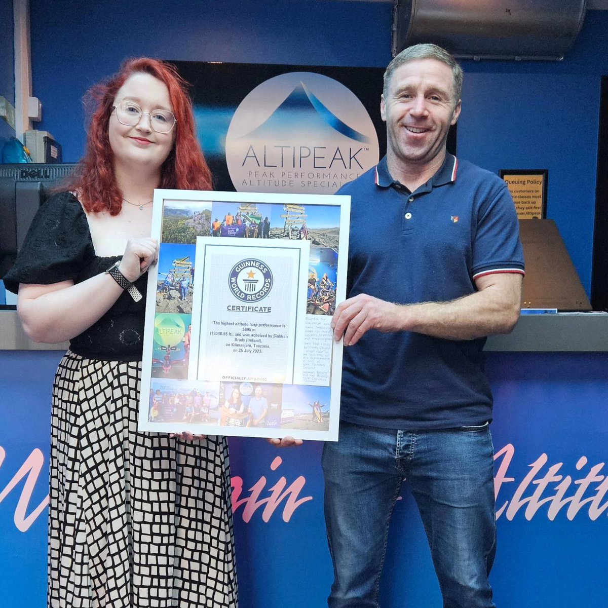 HighestHarp's tweet photo. Delighted to present an official @GWR certificate to Altipeak Altitude Gym!
The entire team is so grateful for all the advice, encouragement, and training they provided us. Absolutely top class!
#hiking #music #cysticfibrosis #highestharp #ireland #charity #cf #kilimanjaro #cfi https://t.co/a03Rb45UeM