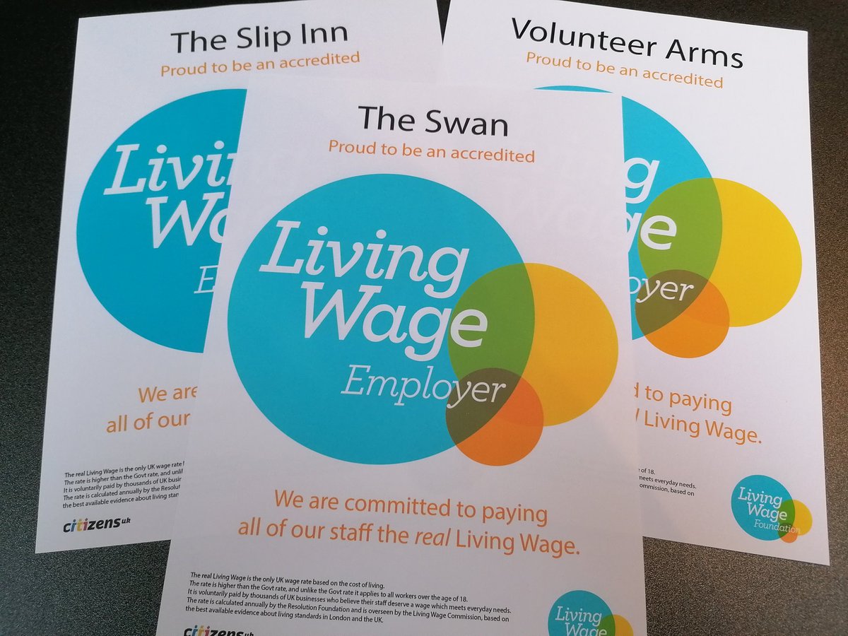 Finally got round to printing these out for our #pubs after a couple of years! 
It's really not easy for #hospitality employers, especially right now, but all workers need and deserve this commitment where at all possible.
🍻 to all supporting <a href="/LivingWageUK/">Living Wage Foundation</a>
#CostOfLivingCrisis