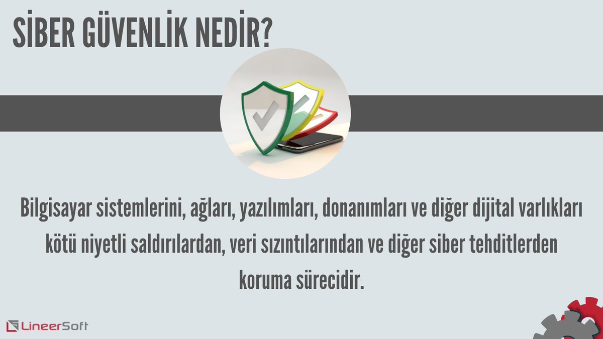 Siber güvenlik; bilgi teknolojisi altyapılarını güvenli bir şekilde işletmek ve sürdürmek, veri bütünlüğünü ve gizliliğini sağlamak, ağları korumak, siber saldırıları engellemek ya da en aza indirmek ve iş sürekliliğini güvence altına almayı amaçlar. 
#sibergüvenlik #lineersoft
