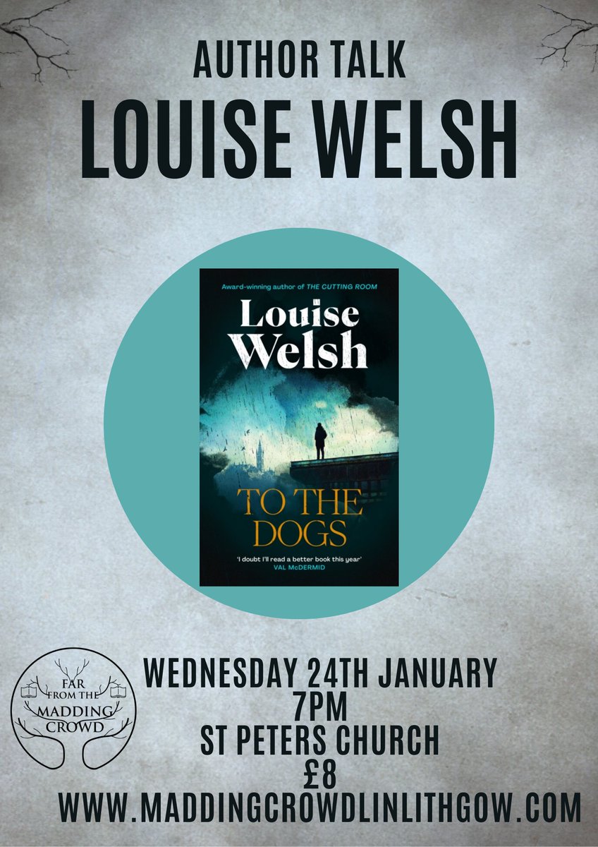 Good morning everyone! We're incredibly excited for our first author event of 2024 with the wonderful @louisewelsh00! Louise will be here in #Linlithgow on Wednesday 24th January, tickets available in the usual ways! maddingcrowdlinlithgow.com/collections/ev… @canongatebooks