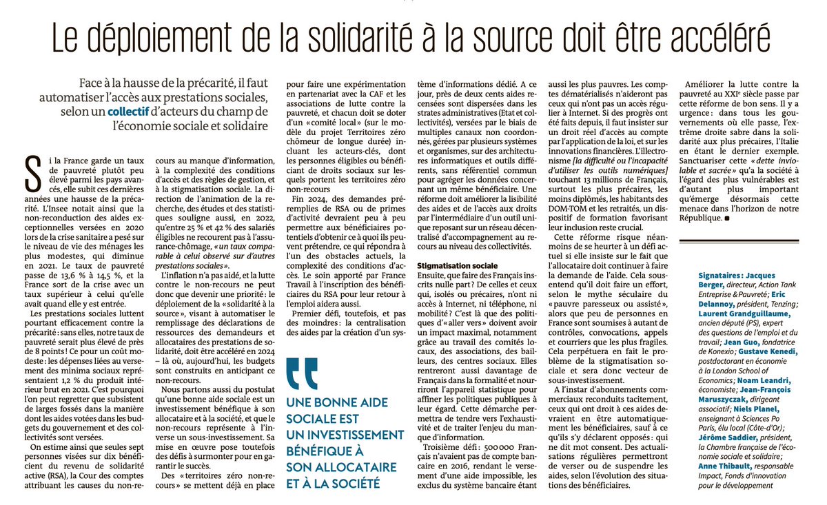 ✔ Déployer la solidarité à la source ! Tribune collective parue dans @lemondefr ⚡Fière de la signer aux côtés de @NielsPlanel @jsaddierESS @ErDelannoy @LGRANDGUILLAUME @JeanMaruszyczak @NoamLeandri @GustaveKenedi @Annethi lemonde.fr/idees/article/…