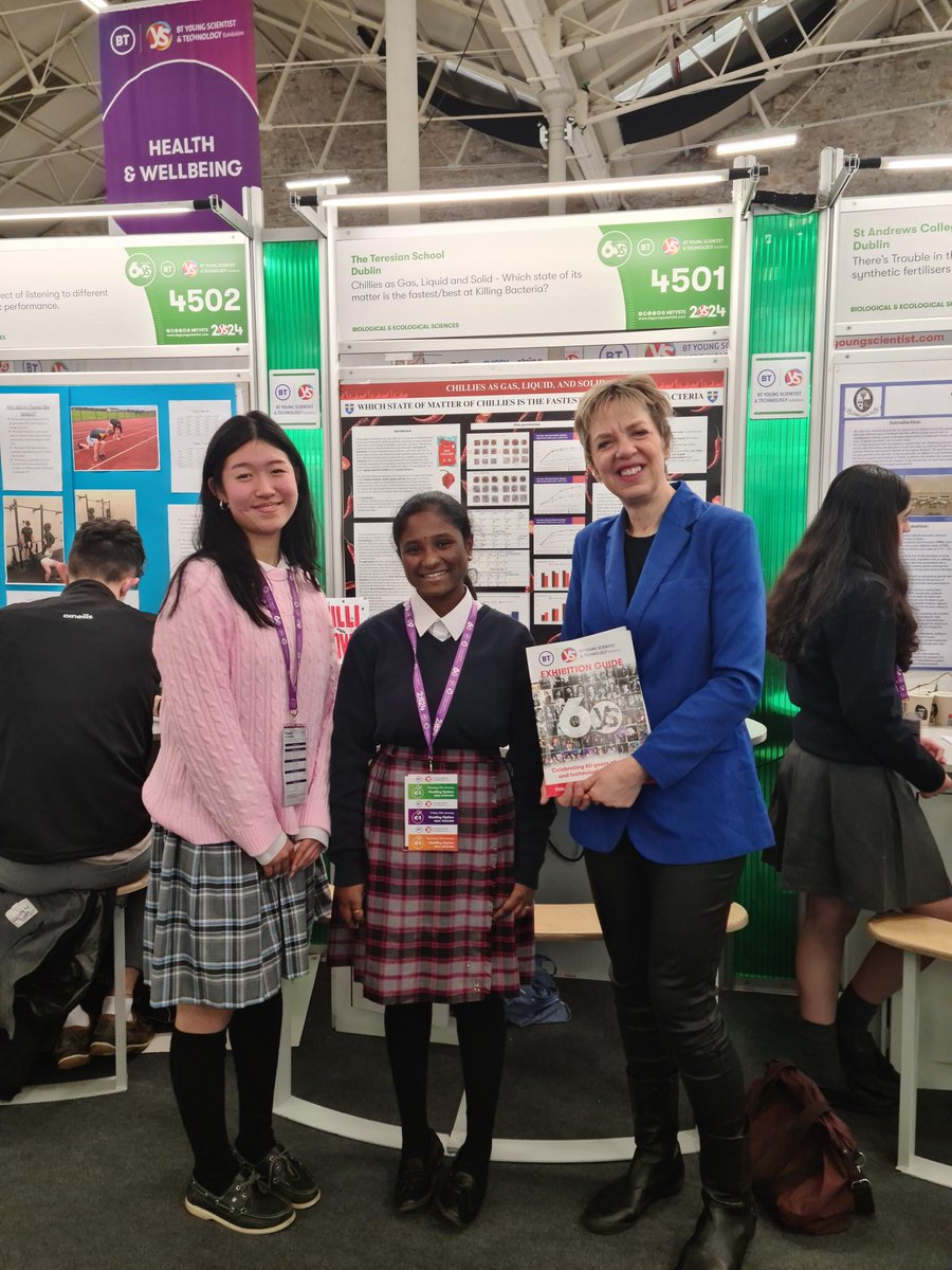 Our students at the #BTYSTE were visited by <a href="/ivanabacik/">Ivana Bacik</a> , Labour TD, this morning. She was very impressed with their project entitled 'Chillies as Gas, Liquid, and Solid - which state of its matter is the fastest/ best at killing bacteria?' #BTYSTE2024