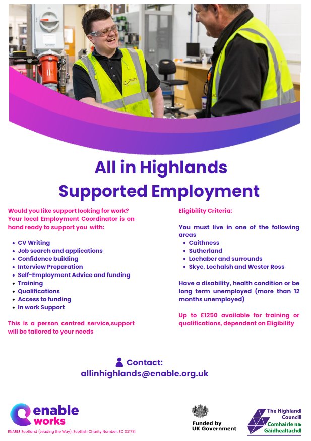 Simone_ENABLE (@simone_enable) on Twitter photo LOCHABER AREA
Would you like a jobβ
would you like a CVβ
would you like support with job applications and interview skills β
Then our new programme could be for you
for more information get in touch! π
simone.tot@enable.org.uk LOCHABER AREA
Would you like a jobβ
would you like a CVβ
would you like support with job applications and interview skills β
Then our new programme could be for you
for more information get in touch! π
simone.tot@enable.org.uk