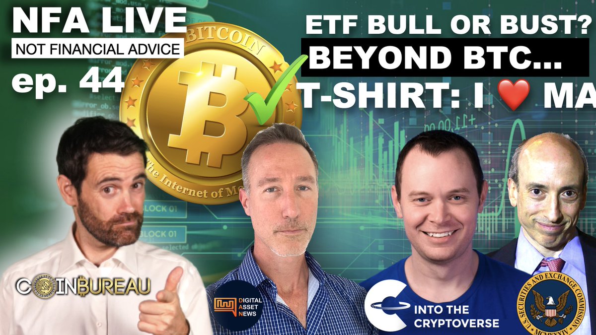 NewsAsset's tweet photo. NFA LIVE TODAY 9amEST | 2pm UTC
Markets go live soon so what will the market do on 
DAY 1 of the BITCOIN ETF? 
Should we look BEYOND just BITCOIN and what about that T-shirt? SET A REMINDER - https://t.co/EiEtjLNtgG https://t.co/MzmTXVhwC8