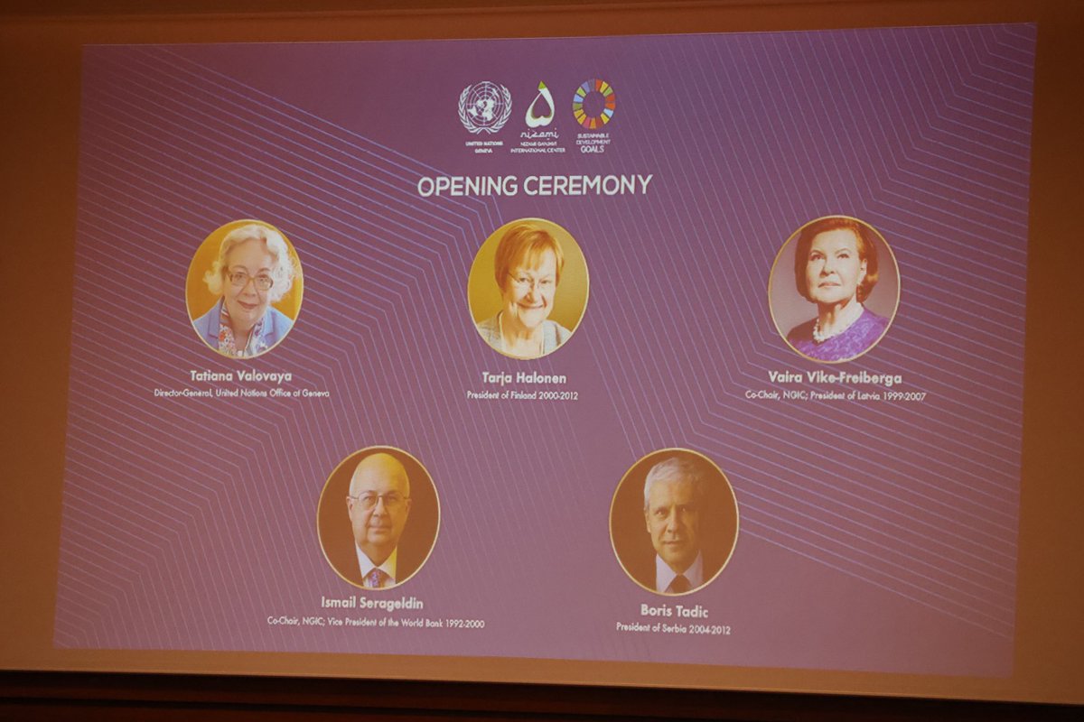NizamiGanjaviIC's tweet photo. Opening Ceremony | XXVIl High Level Meeting | Geneva, Switzerland @UNGeneva @VairaVF @UN_Valovaya @TarjaHalonen @I_Serageldin #BorisTadic https://t.co/xrcCO0L59Z