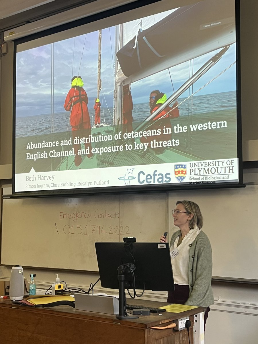 Up next… @_beth_harvey talks about abundance and distribution of #cetaceans in the western English Channel, #soundscapes, and exposure to key threats. With @MarineVerts and @CefasNoise 🐬