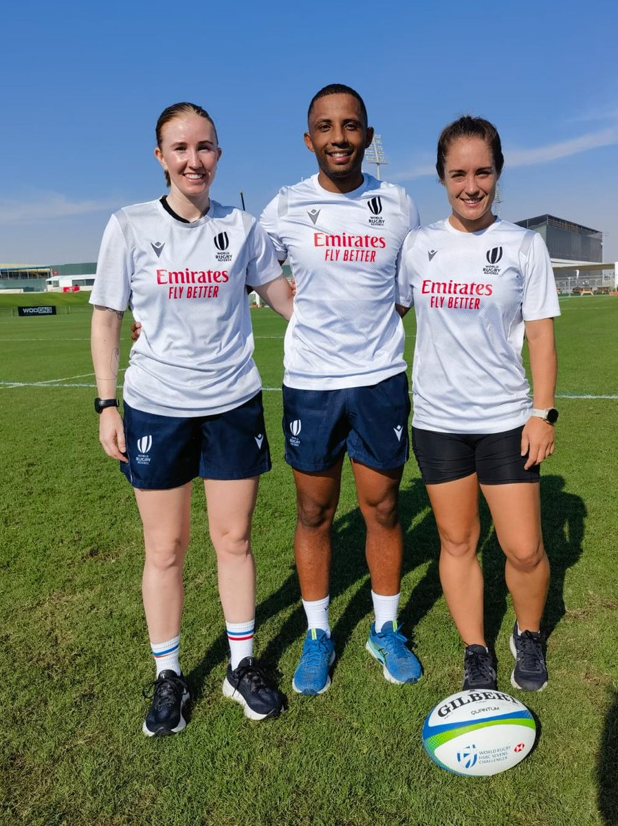 Best of luck to our three referees - Zoe Naude, Griffin Colby and Giana Viljoen - doing duty at the World Rugby HSBC Sevens Challenger 2024 tournament in Dubai this weekend. 
#ProudlySouthAfrican 
@WomenBoks @Springboks @SARefs