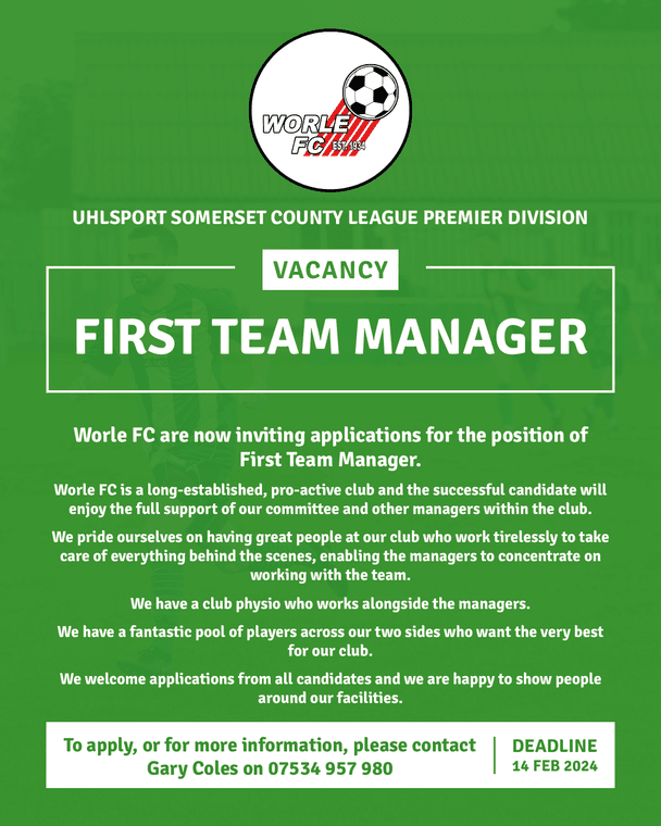 GaryColes50's tweet photo. VACANCY: FIRST TEAM MANAGER #Pitchero
https://t.co/Xf5oWvOxCw https://t.co/bgg5xV6Tjf