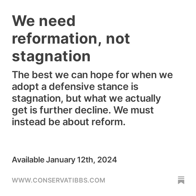 ConservaTibbs's tweet image. We need reformation, not stagnation:
   
ConservaTibbs.com/p/we-need-refo…
   
#NeverTrump #FirstCommandment #AntiAbortion #LimitedGovernment