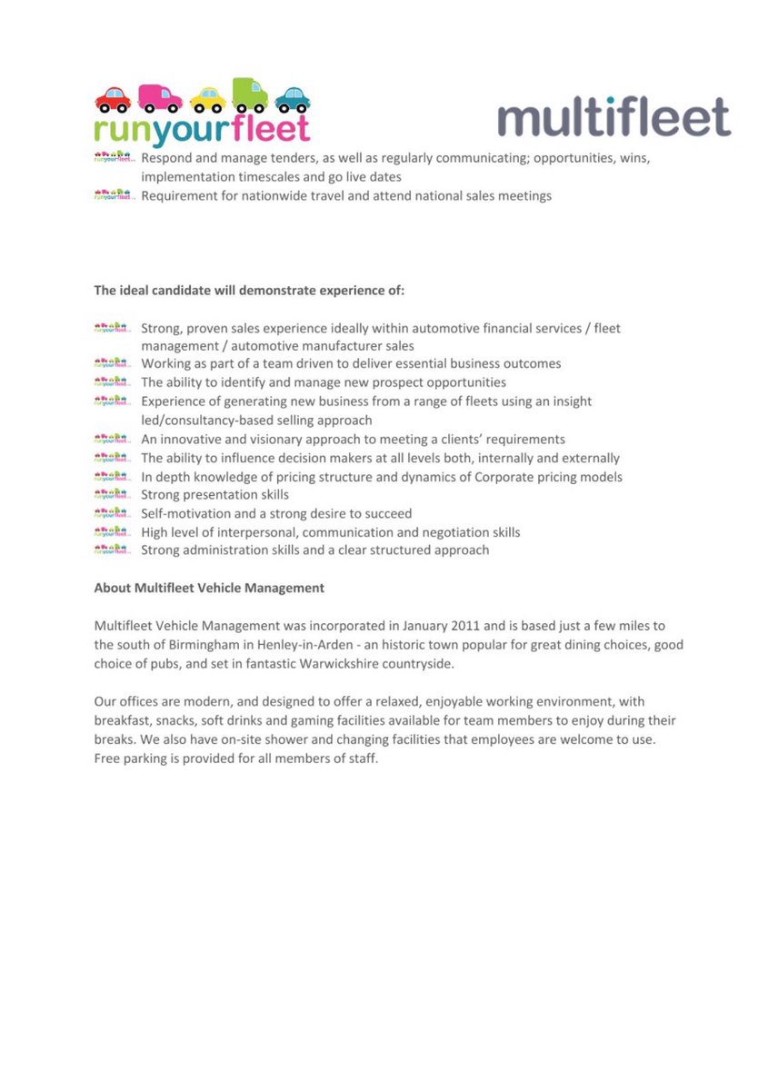 New Year, New Job? Due to expansion we are currently recruiting for the following role Vacancy: New Business Sales Manager Send CV to: recruitment@runyourfleet.com #teamryf #newyearnewjob #fleetmanagement #vehicleleasing #wearehiring 🚗 🚙 🚚