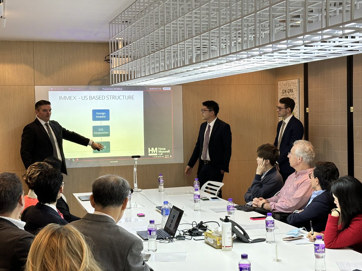 HMLLPTax's tweet photo. Thank you CW CPA for a great event where Josh Maxwell, Aaron Li, and Jared Garfield spoke about the advantages of nearshoring through the U.S. Veronica Contreras joined to discuss practical aspects. 

#hongkong #nearshoring #internationaltax #internationalbusiness #hmllp https://t.co/l2O3VImPMc