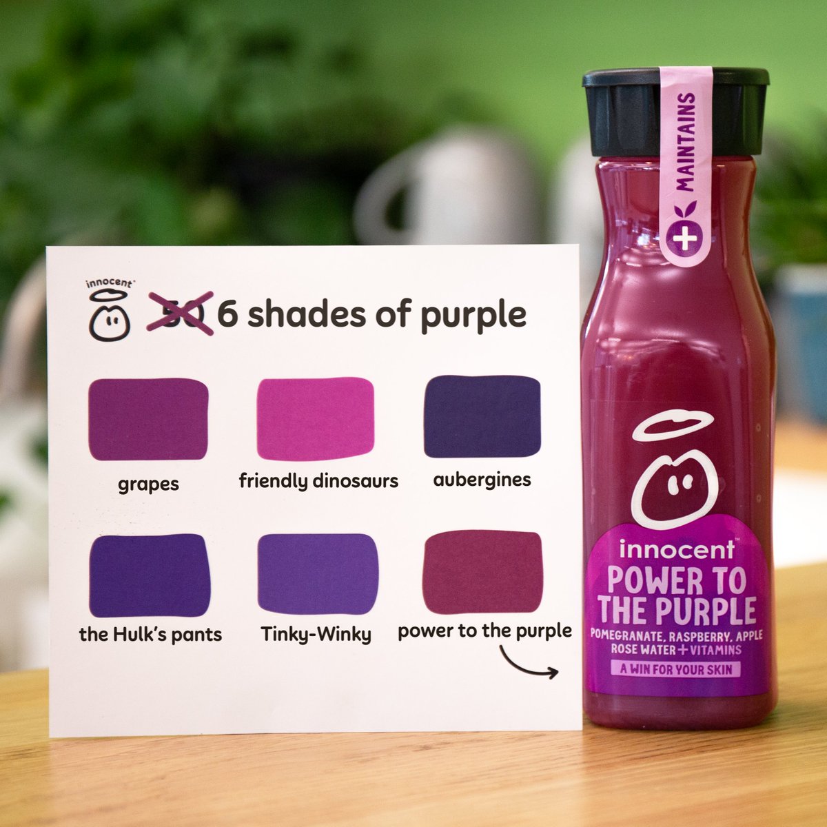 HOW PURPLE IS OUR PURPLE DRINK? We made this very helpful colour chart just in case you have to find our drink in between a pile of aubergines. Or grapes. Or anywhere near the Hulk's pants. Although we reckon that last one is a little less likely.