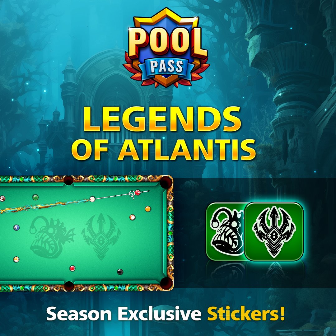 8ballpool's tweet photo. These amazing #LegendsOfAtlantis #PoolPass Stickers are available in game TODAY!  🔱 🎱

Get yours » https://t.co/PmOcNOU9l0

#8BallPool https://t.co/BCJdkPx4Zy