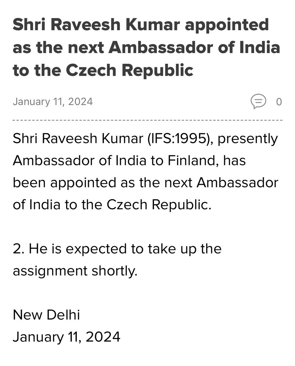 Excited to embark on a new journey as the Ambassador of India to the Czech Republic. Looking forward to deepen our cooperation with this vibrant and culturally rich country.🇮🇳🇨🇿 My family and I will carry many cherished memories of our stay in Finland and the bonds of friendship…