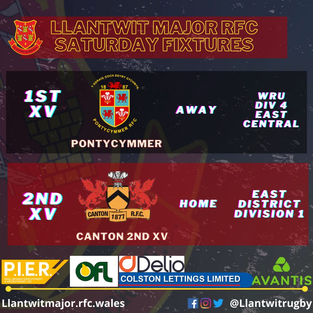 LlantwitRugby's tweet photo. As we head towards Saturday a reminder of 2 huge games for the seniors. The 1st XV make the trip west to face off against a tough @PontycymmerR  but if you don't fancy the trip then the Druids will be hosting Canton 2nd XV in the league at The Rec. #UptheMajor🏉⚫️🔴 https://t.co/3wYV5yVNkj