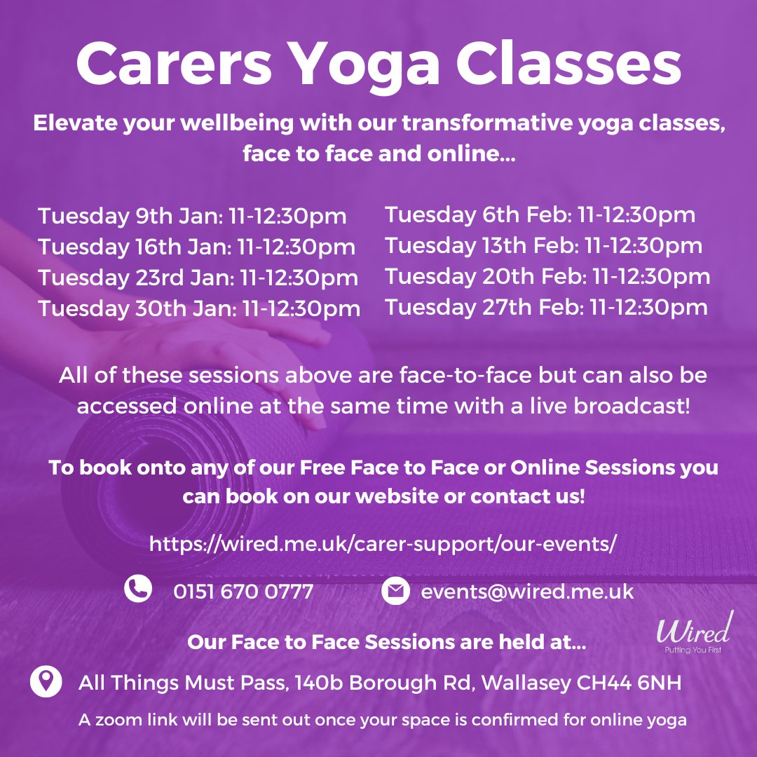 Wirral All Age Independence (@wirrale) on Twitter photo #Yoga classes for #Carers from <a href="/WiredCeo/">WIRED Wirral</a> - Tuesdays 11am in #Wallasey
See attached image for full information
#Wirral #WirralCarers #Yoga classes for #Carers from <a href="/WiredCeo/">WIRED Wirral</a> - Tuesdays 11am in #Wallasey
See attached image for full information
#Wirral #WirralCarers