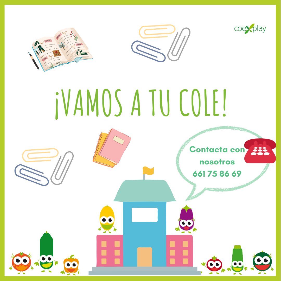 COEXPLAY's tweet photo. Quieres que vayamos a tu cole para jugar a #COXPLAY? El colegio interesado debe ponerse en contacto con el equipo de Coexplay☎661 75 86 69 para solicitar y organizar una visita. ¡Los peques lo pasan en grande con las #VERDURIS! 🍆🫑🥒🍅🍉🍈 #Coexplay https://t.co/NAemFUMXVT