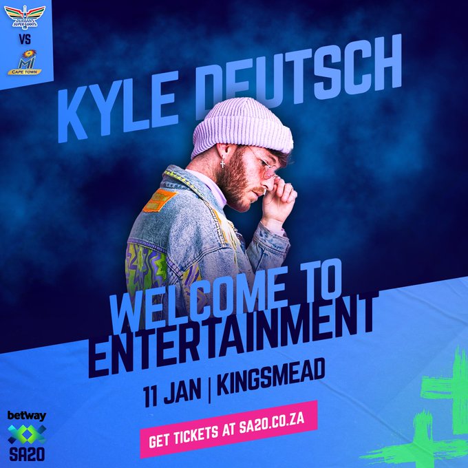 the_sa20_'s tweet photo. Betway SA20
#DSGvMICT coming up next! Durban, are you ready for us?
https://t.co/EIrTKqniYk
  
@kyle_deutsch  over 18’s Party Zone
Bubble machines, dunk tanks, the DSG Vibe Tribe, stilt walkers, kiss cams, free giveaways and more.

#SA20 https://t.co/F28t4vu9Nc