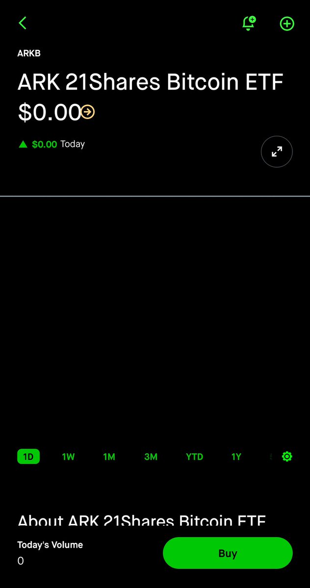 dadbod_crypto's tweet photo. @ARKInvest Already Showing up on @RobinhoodApp, Can’t  sleep until trading begins. 

Make time go faster so I can buy ARKB already!!!  @CathieDWood @ARKInvest https://t.co/PjazEyEtDj