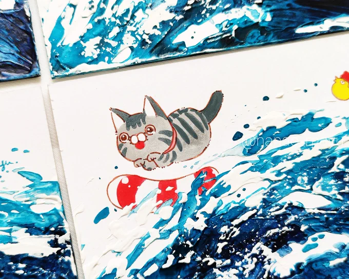 ATC(64x89mm)/アクリル/カスタムボード可愛いねこ出来たよ!これで関コミ用の原画は完璧#nanao_mayu #ATCつくりました#関西コミティア69 