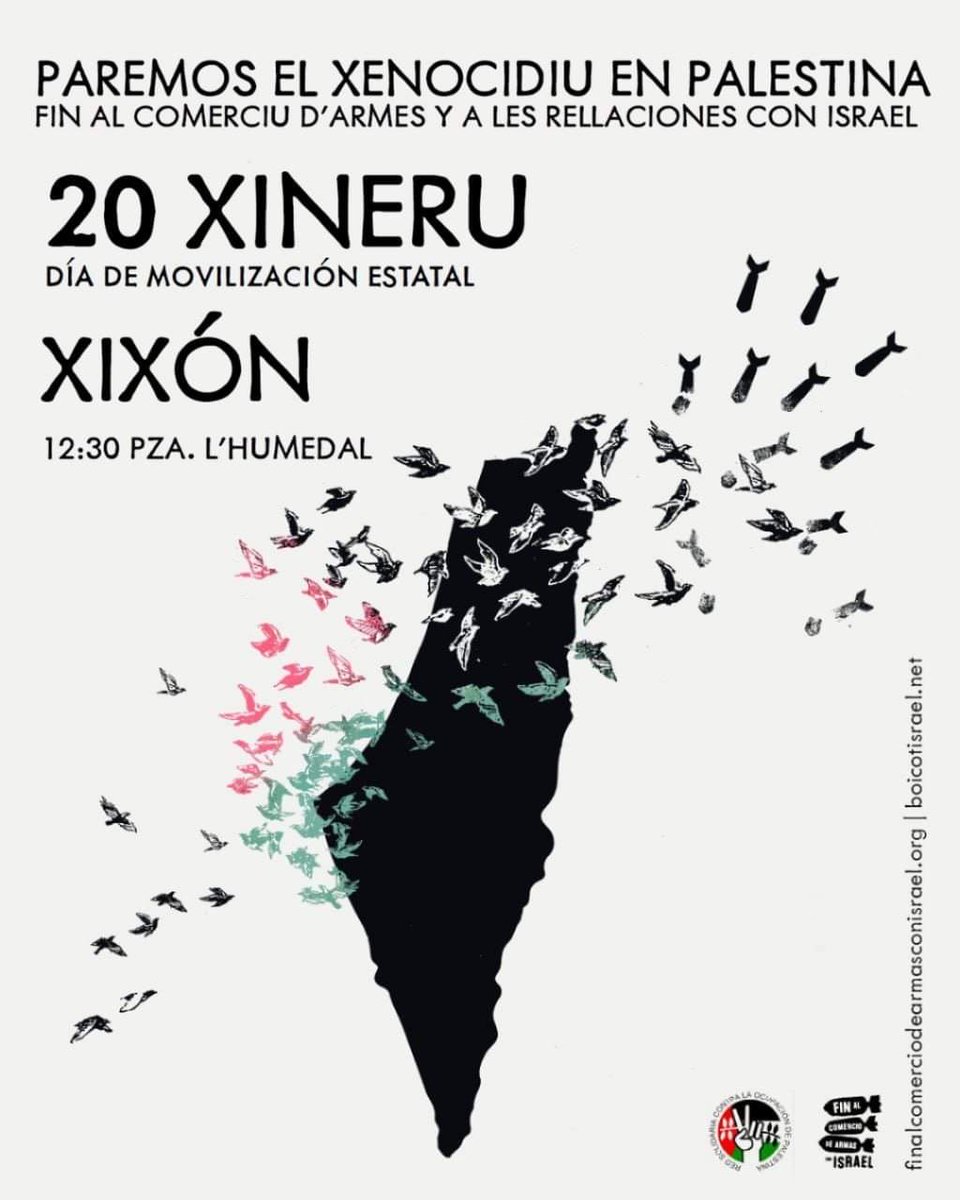 Movilización en Xixón el 20 de xineru contra'l xenocidiu sionista en Palestina. #FreePalenstine