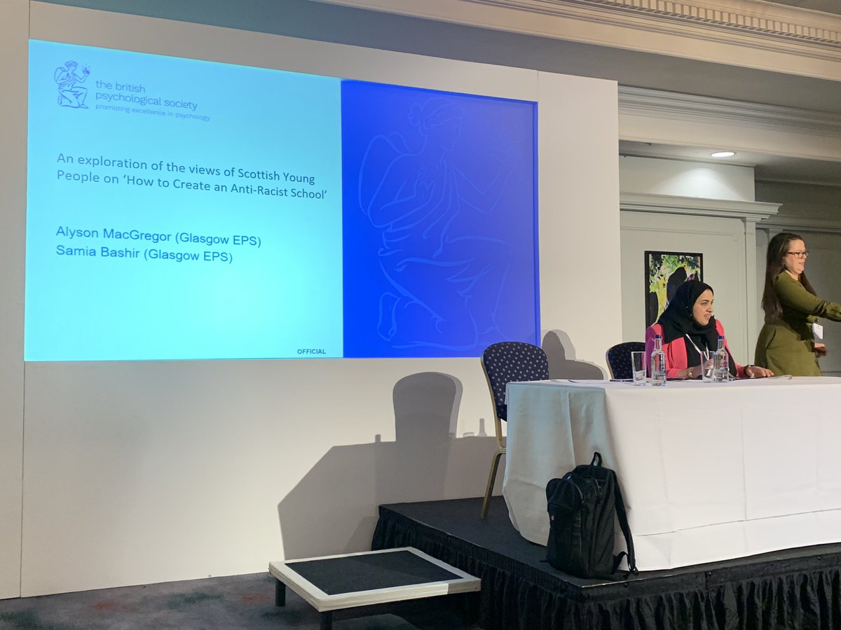 VivianEdPsych's tweet photo. @DECPOfficial Alyson MacGregor and Samia Bashir presenting pupil views about race and racism in Glasgow Schools #DECPConference https://t.co/Mrr0eB5zmx