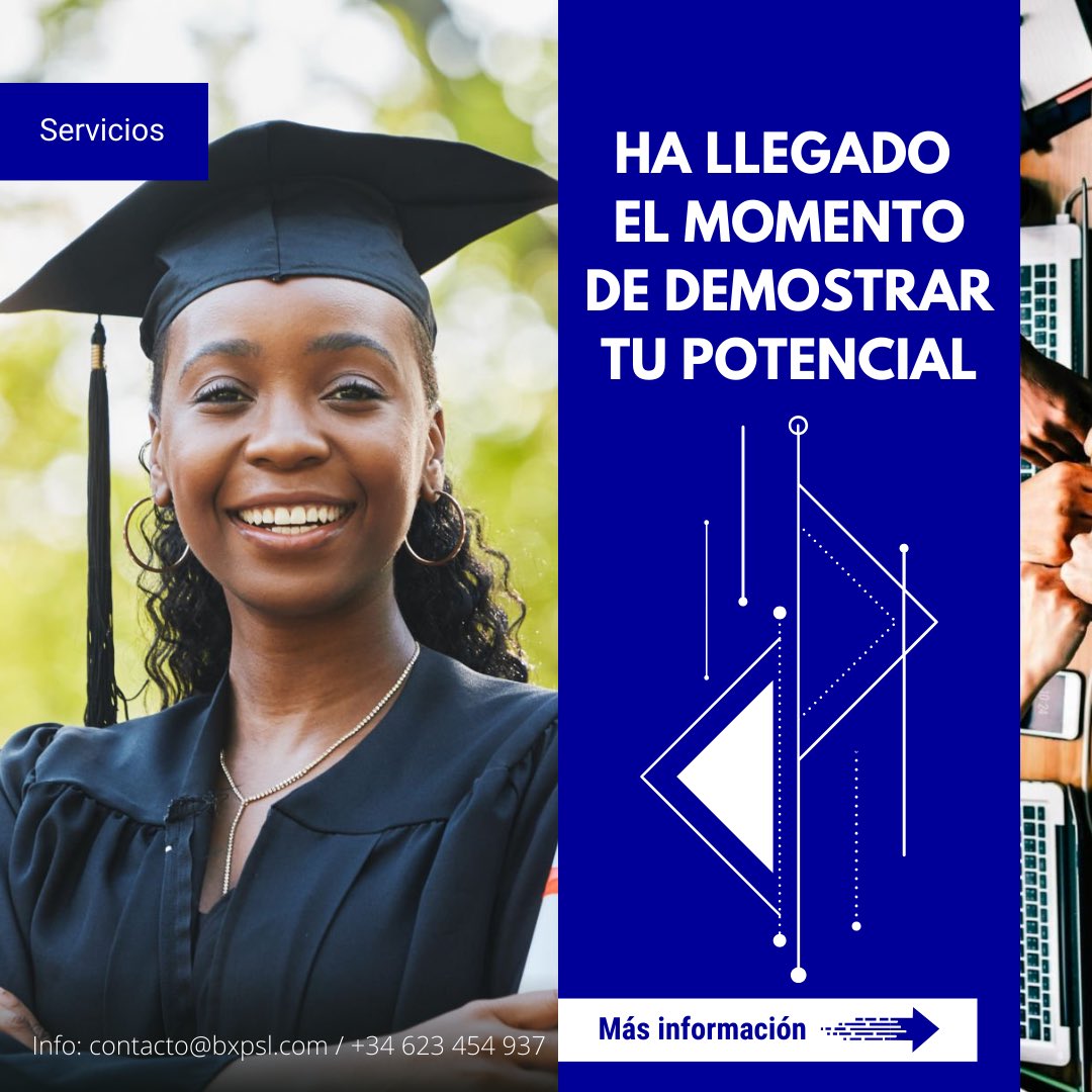bxp_app's tweet photo. En BXP, también trabajamos en impulsar el talento joven dentro del mundo profesional. Por eso, con nosotros, ahora puedes cerrar tu ciclo formativo y aplicar tus conocimientos como profesional.

Contáctanos para más información:
contacto@bxpsl.com / WhatsApp +34 623 454 937 https://t.co/C60lZpo8gq