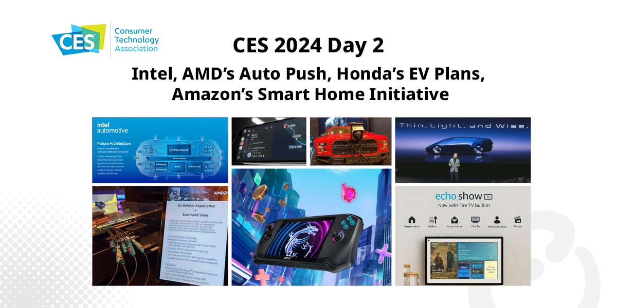 CounterPointTR's tweet image. #CES2024 Day 2: @Intel, @AMD’s Auto Push, @Honda’s EV Plans, @Amazon’s Smart Home Initiative

Tech’s biggest week – @CES, or the annual Consumer Electronics Show – started on January 9. Counterpoint Research teams are present on the spot in Las Vegas and also virtually. Day 2…
