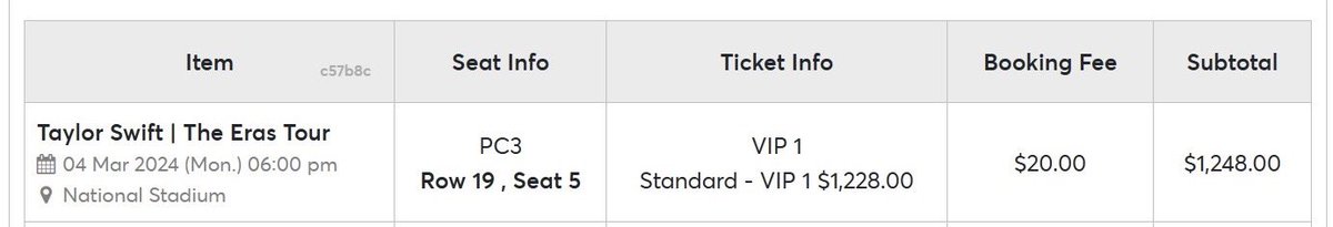 WTS Taylor Swift VIP 1 SG Ticket (Merch box included) Date: March 4 RFS: My friend won’t be able to attend Selling Price: 55k Dm me if interested