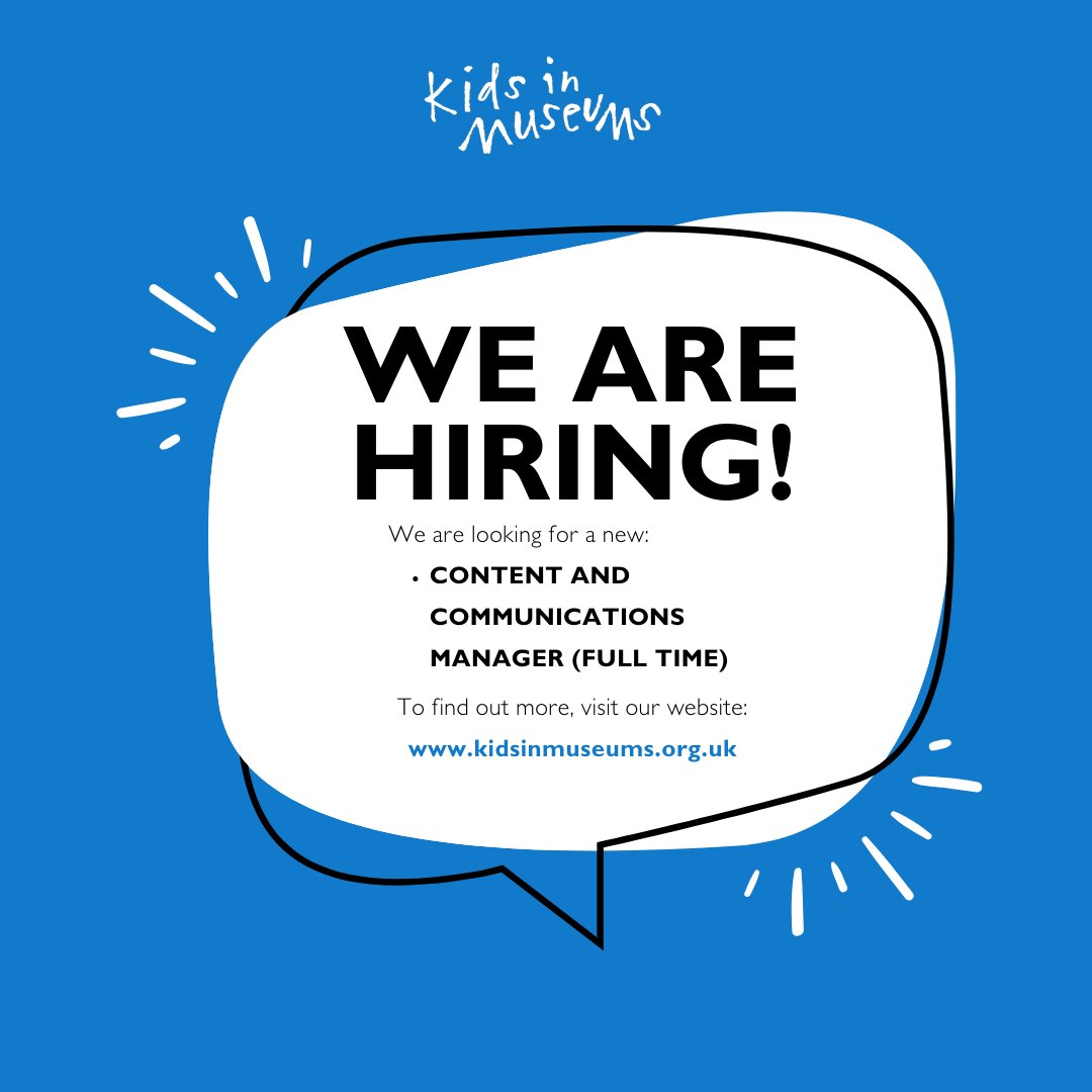 We're looking for a full-time Content & Communications Manager to join our small, friendly team. This is a key role at Kids in Museums, shaping our voice, promoting training & leading programmes, inc. the Family Friendly Museum Award. For full details, visit our website:…