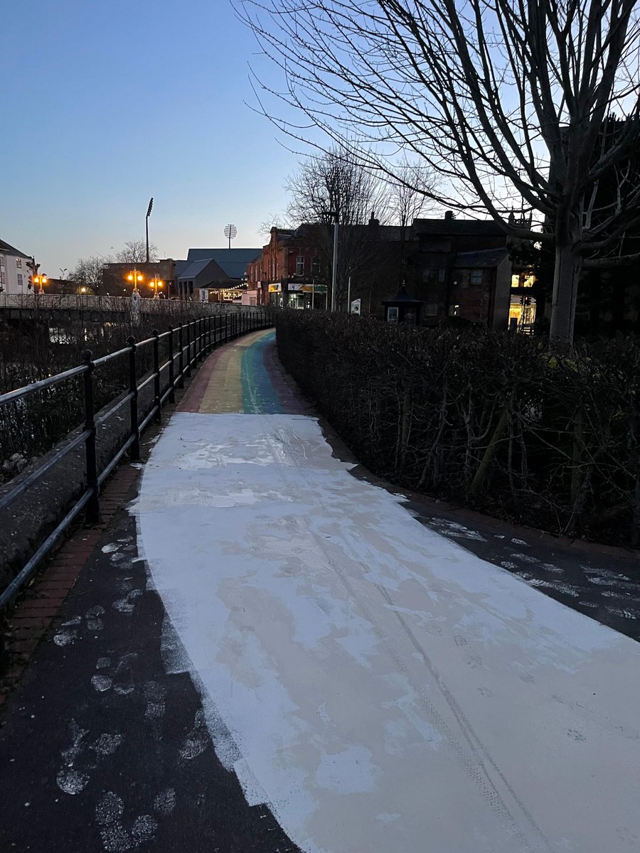 In Taunton the LGBT rainbow path has been vandalised.