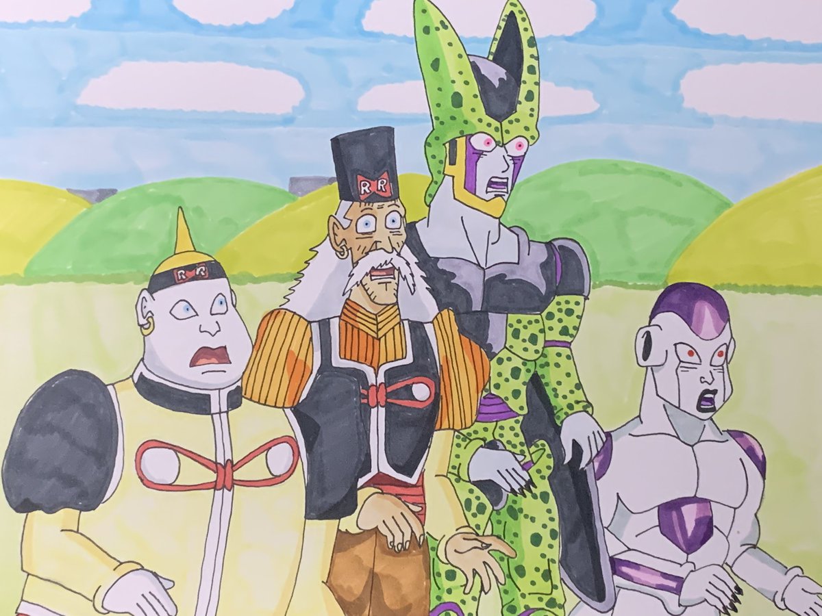 pkart14's tweet photo. Frieza, Cell, Dr Gero and Android 19 are shocked to see Dekker strikes Serrator instead! #illustration #dragonballz #dragonballzdrawings #frieza #perfectcell #drgero #android19 @LindaYoungVA @DamanMills https://t.co/J3QkRwrkyi