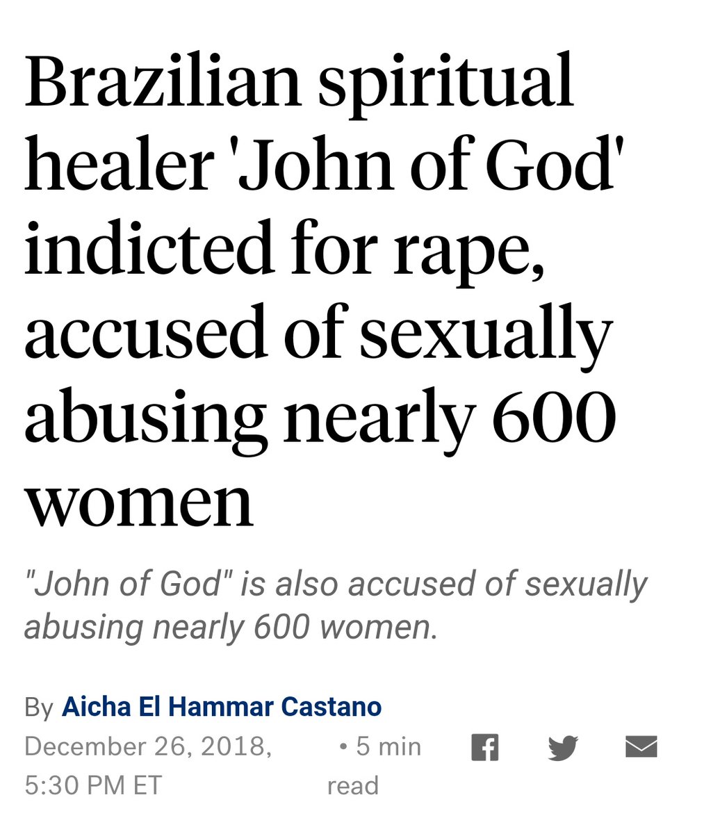 If Oprah praising Harvey wasn't enough...

How about her, "Spiritual Advisor"

Do you know who, "John of God" is?

His crimes?

Seeing a pattern yet?
🧵(13/25) 👇