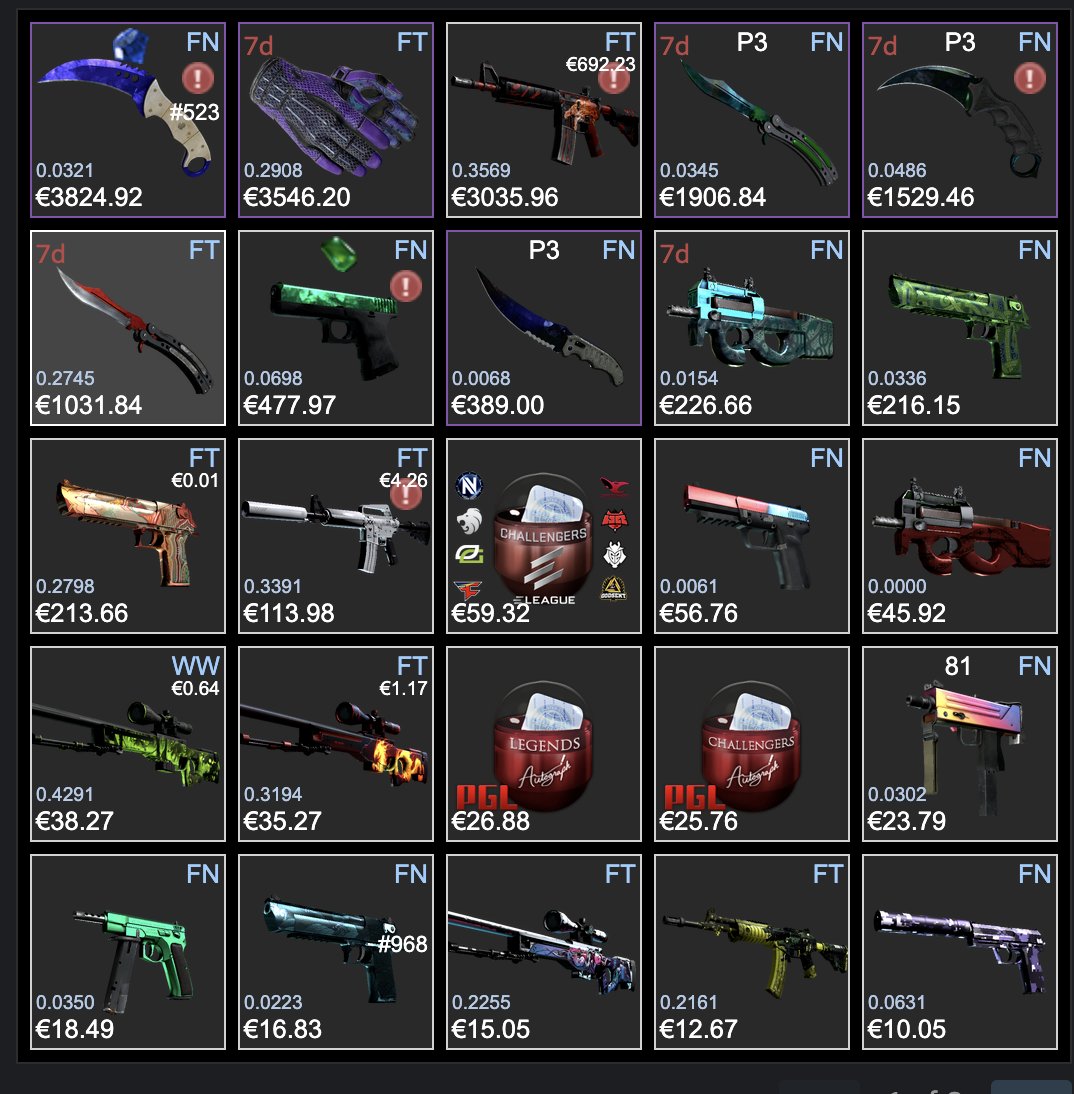 FreeDayCS2's tweet photo. I'm trading this inventory:
https://t.co/btEaIRkrfj
If you are interested in any of these, don't hesitate to add me to talk! Some of them have good pattern/stickers like the gamma dopplers or howl!
#cs2 #steammarket #csgo #counterstrike2 #cs #FPS
#Crypto
#SecretGiveaway https://t.co/qHklLvaQHw