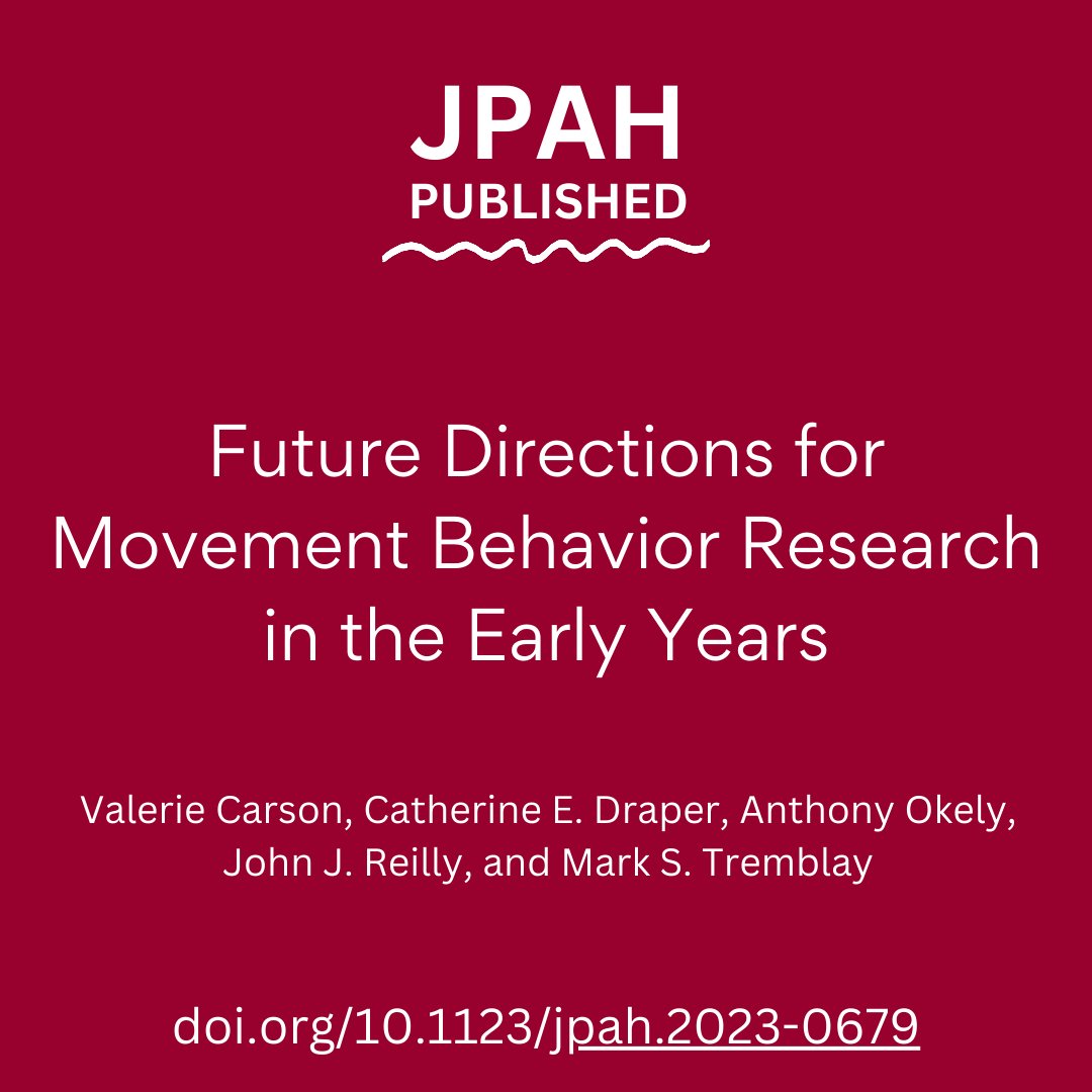 The first 4 years of life represents a critical window for establishing lifelong #physicalactivity habits. This commentary highlights several potential research directions to ensure the healthiest start for our youngest generation of children 

🔗doi.org/10.1123/jpah.2…
