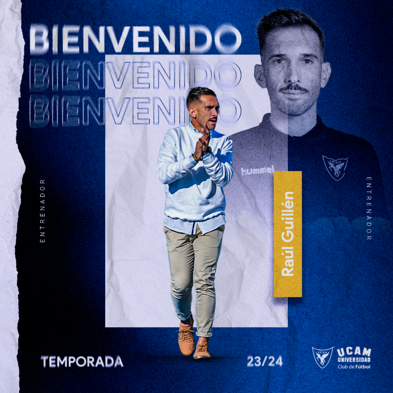 UCAMMurciaCF's tweet photo. 📯 𝐎𝐟𝐢𝐜𝐢𝐚𝐥 | El técnico @raul_guillen12 se convierte en el entrenador del UCAM Murcia CF.

Primer técnico de #CanteraUCAM que alcanza este cargo.

#EspírituInquebrantable