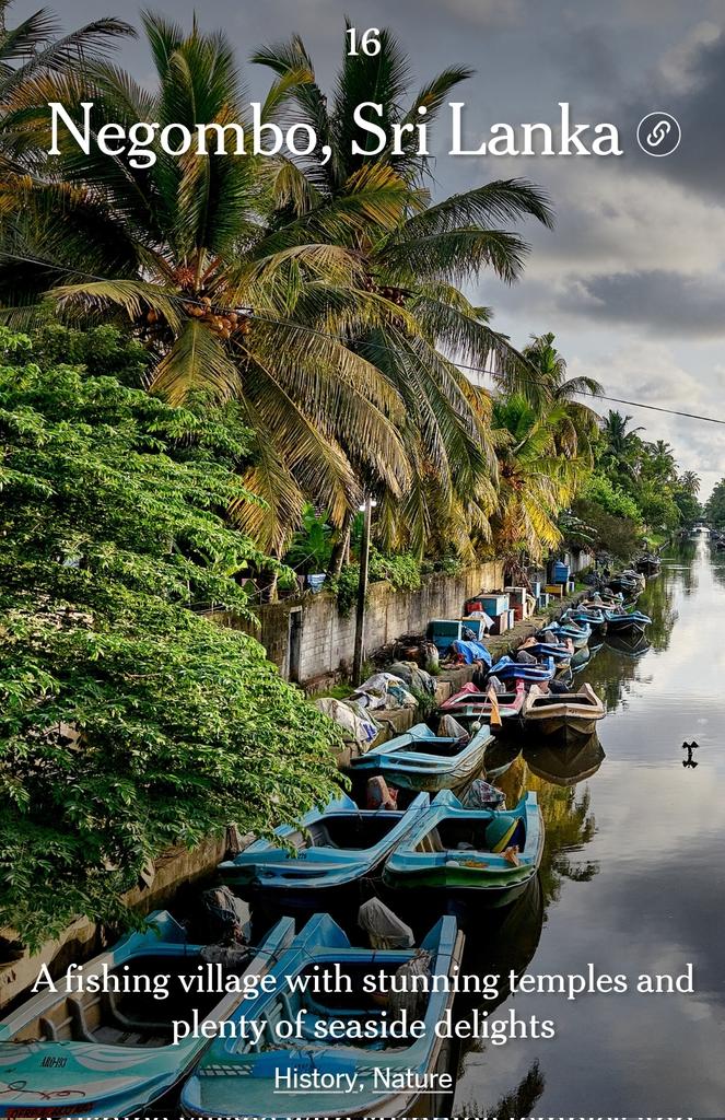 The New York Times places Negombo #SriLanka, 16th in a selection of '52 Places To Go In 2024'

"A fishing village with stunning temples and plenty of seaside delights"
🧾👇🏼