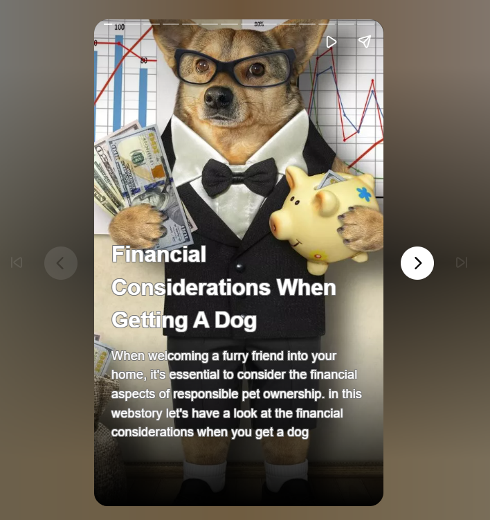 Financial Considerations When Getting A Dog

Beyond the initial adoption or purchase costs, ongoing expenses like veterinary care, quality nutrition, grooming, and training contribute to the well-being of your canine companion.

webstories.today/watch/financia…