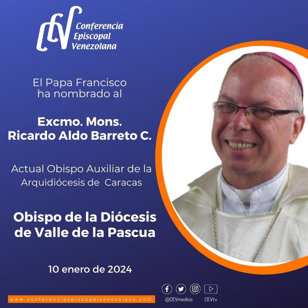 DiocesisVDLP's tweet photo. El Papa Francisco ha aceptado la renuncia al gobierno Pastoral de la Diócesis de Valle de La Pascua de Mons. Ramón José Aponte Fernández y ha nombrado en su lugar a Mons. Ricardo Barreto, hasta ahora Obispo auxiliar de la Arquidiocesis de Caracas https://t.co/TJNoBhm85O