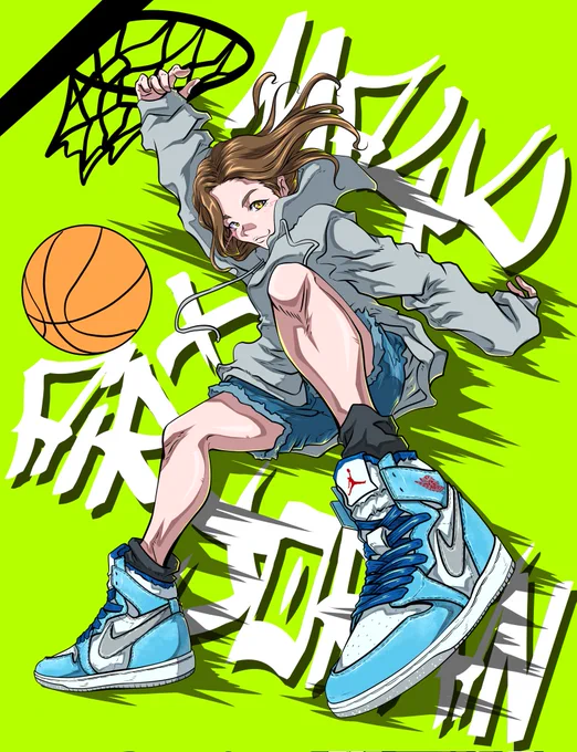 【スニーカー×似顔絵】ダンクしている構図で描かせて頂きました動きのある構図での似顔絵依頼は描いていて本当に楽しいですねーご依頼はDMにて受付中( *'艸`)#スニーカー #SNKRS #似顔絵 