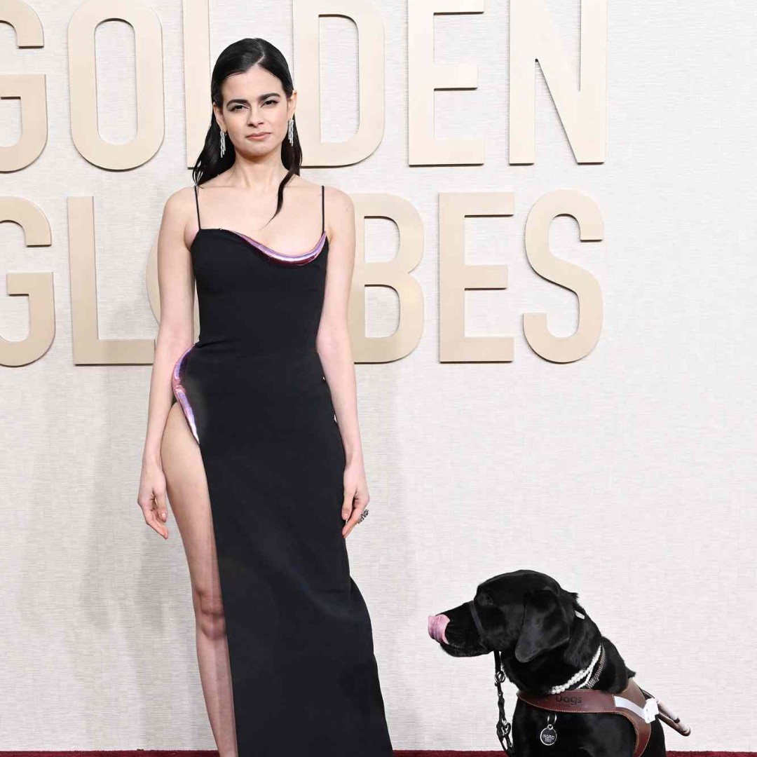 aria mia loberti golden globes dress An actress made history at the Golden Globes: She brought her guide dog for the blind to the red carpet