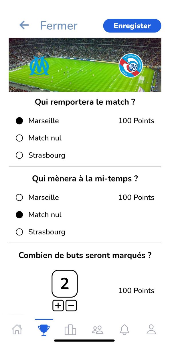 Nous sommes heureux de vous proposer un nouveau type de pronostics sur #Bet4fun.
Désormais on vous propose aussi de trouver comment se déroulera un match avec des questions quizz: ouverture du score, score à la mi-temps, buts marqués, ...100 points pour chaque bonne réponse!