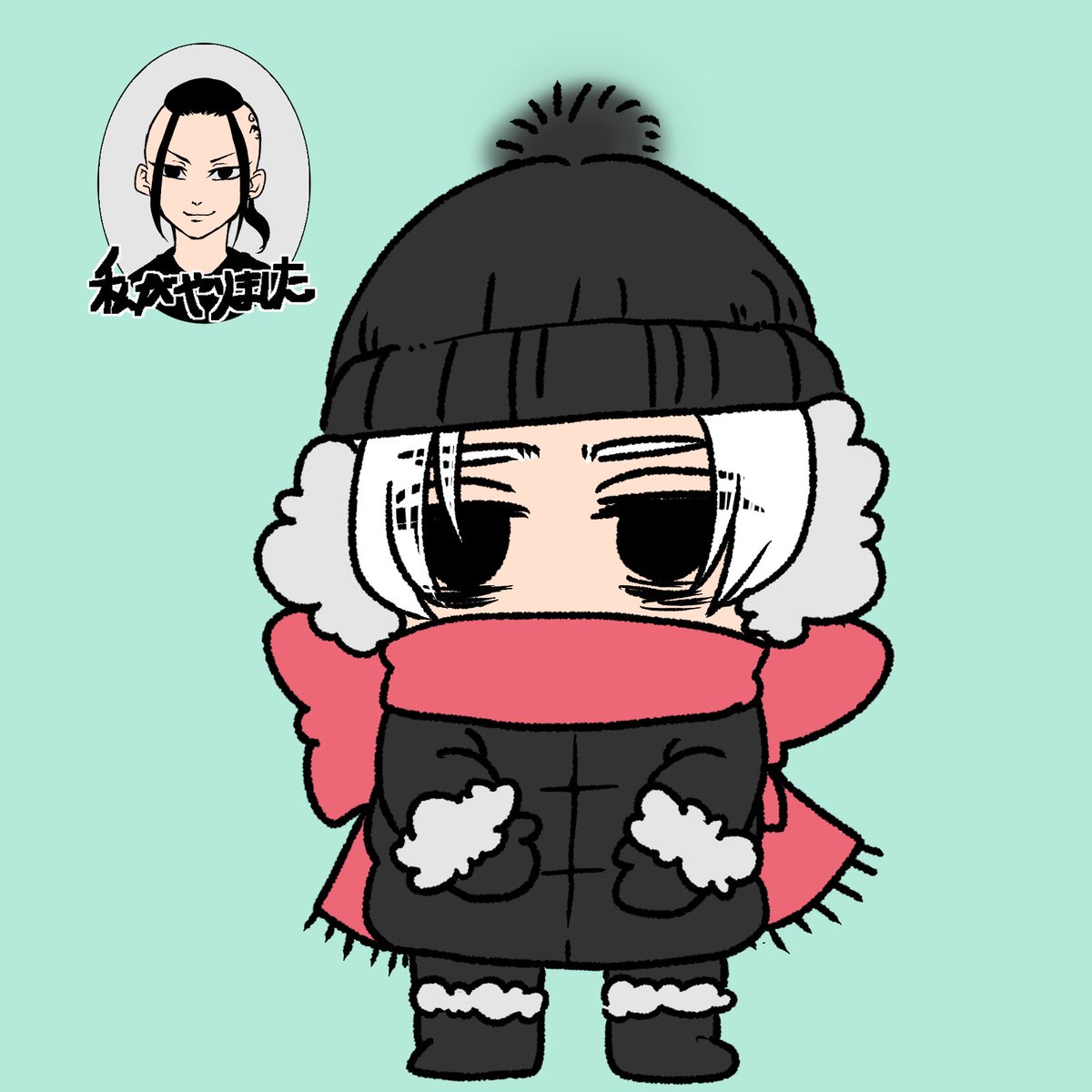scarf hat chibi red scarf black eyes simple background winter clothes  illustration images