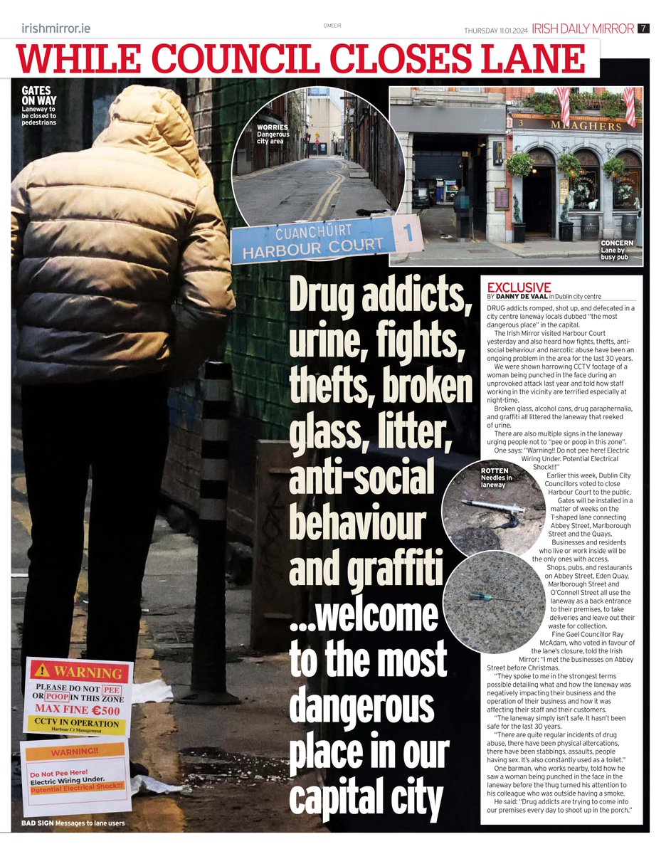Drug addicts romped, shot up, and defecated in a city centre laneway that is now being shut to the public as locals said it’s 'the most dangerous place' in Dublin. Read my piece on Harbour Court here: irishmirror.ie/news/irish-new…