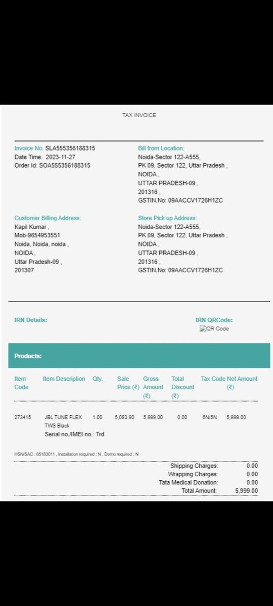 copskapil's tweet photo. @JBLaudio had purchased Tune Flex Tws on 27Nov23 from Croma, Noida, sec-122.. Then went out of India and returned on 22Dec. Submitted to cust care for repair on 23Dec at croma. Went to pick up at croma on 2Jan afte repair, issue not resolved, so resubmitted for repair. https://t.co/ATYpsrthvP