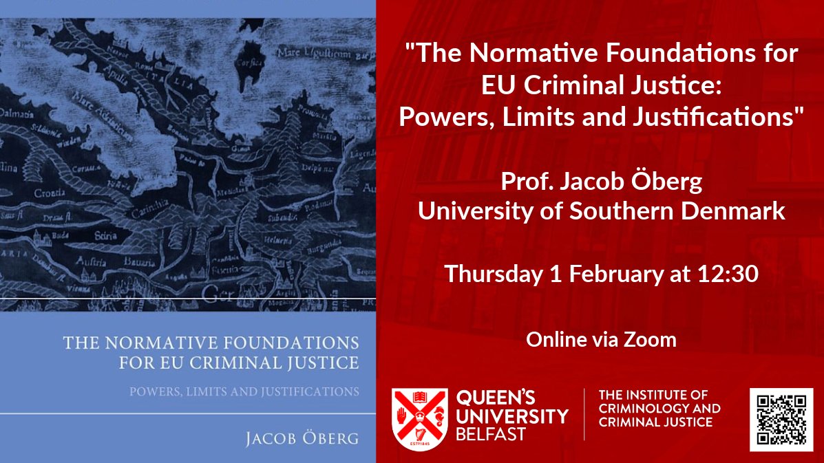 💻 Join us ONLINE on Thursday 1 February at 12.30pm Prof Jacob Öberg @Jacobbe79601492 (U of Southern Denmark) will deliver a talk on his forthcoming book “The Normative Foundations for EU Criminal Justice: Powers, Limits and Justifications” 🇪🇺 Sign up: forms.office.com/e/ZBL0nwvw08