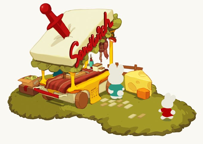 昨日食べたサンドイッチがボリューミーで大変満足した のでサンドイッチ屋さんの絵